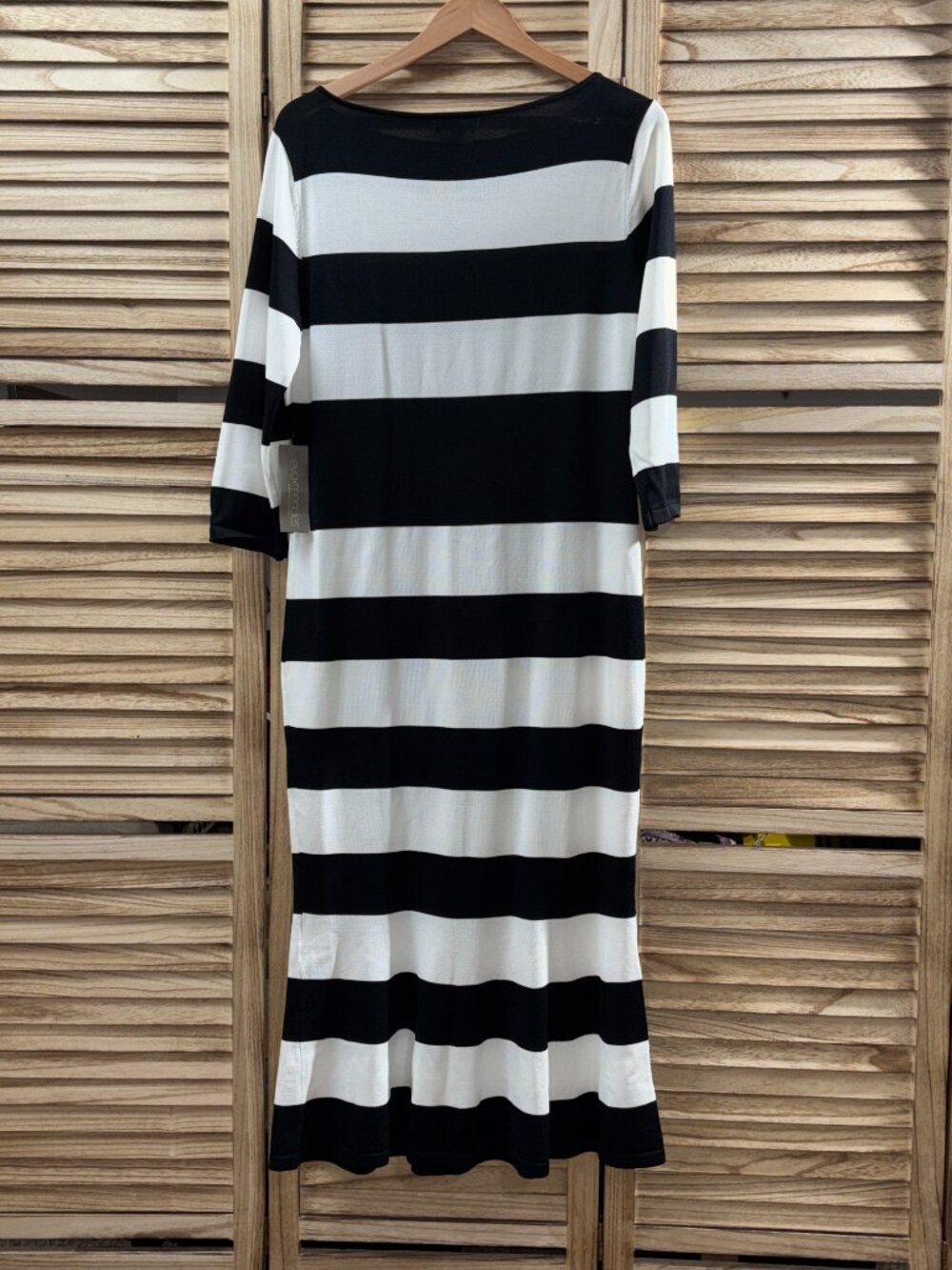 Eva Mendes Black White Striped Knit Boatneck Sweater Dress NWT Large - Picture 7 of 9